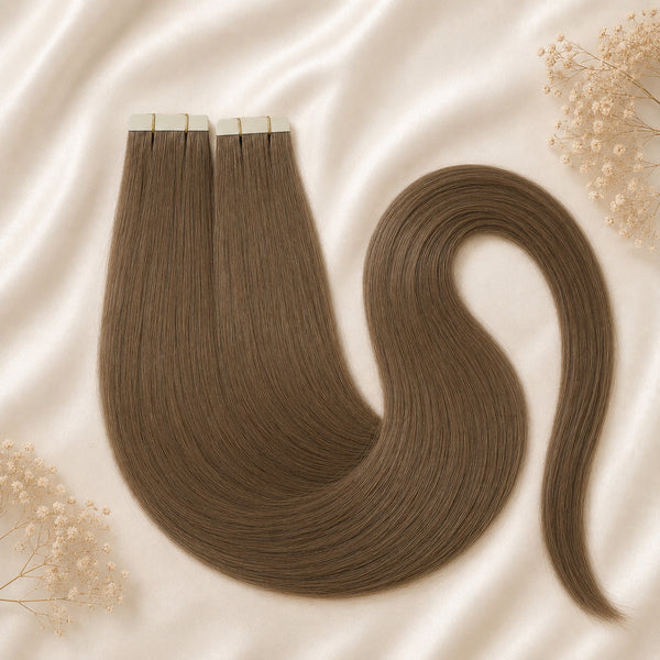 #5A Hellbraun | Echthaar Tape Extensions 65 cm | US Wellig ♡
