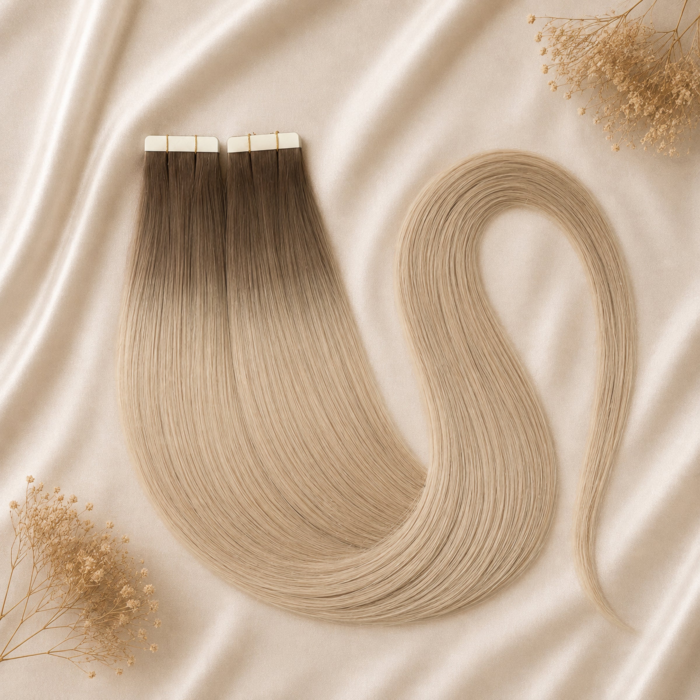 #5T18A Mittelbraun Ombré | Echthaar Tape Extensions 45 cm ♡