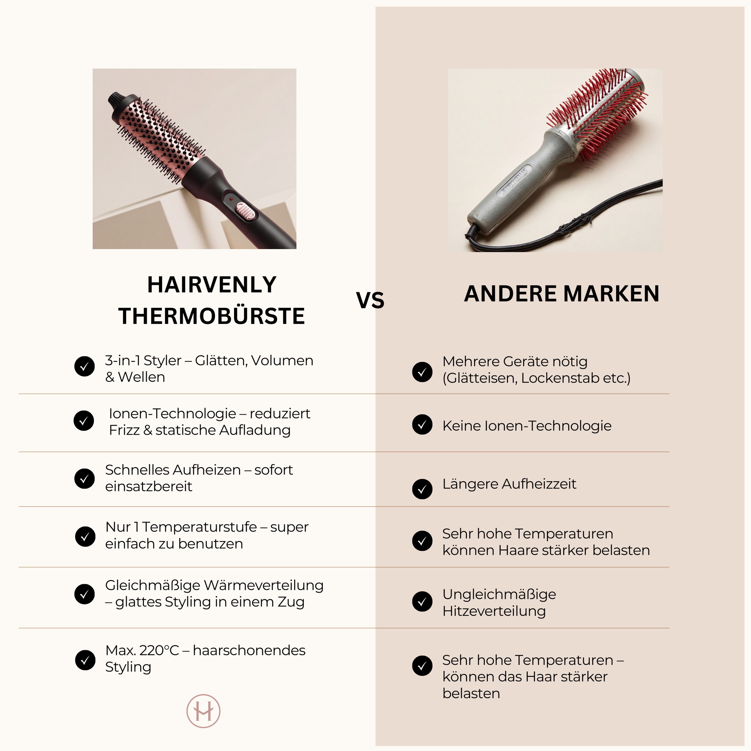 Hairvenly Extensions Thermobürste 3 in 1 – Styling, Glätten & Volumen