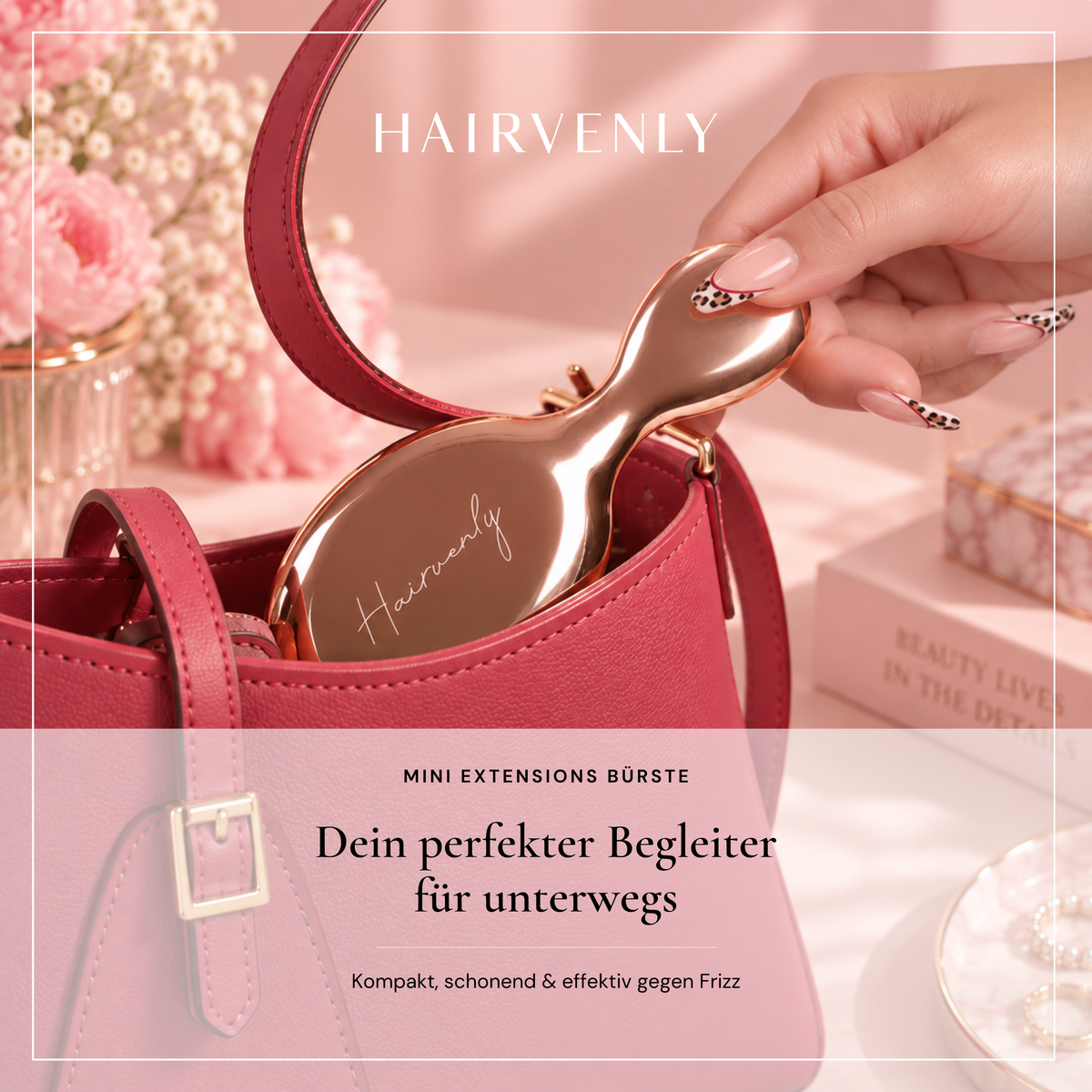 Mini Extensions Bürste Rosa für unterwegs – kompakt, schonend & Anti Frizz - Hairvenly Zubehör