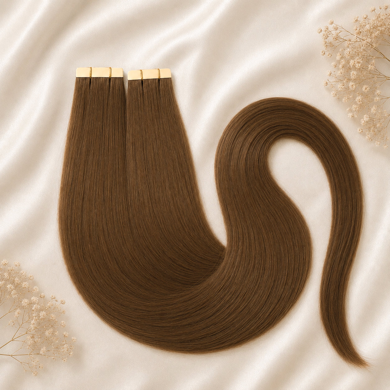 #6 Haselnussbraun | Echthaar Tape Extensions 55 cm | US Wellig ♡