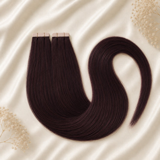 #99J Dunkle Kirsche | Echthaar Tape Extensions 65 cm | US Wellig ♡