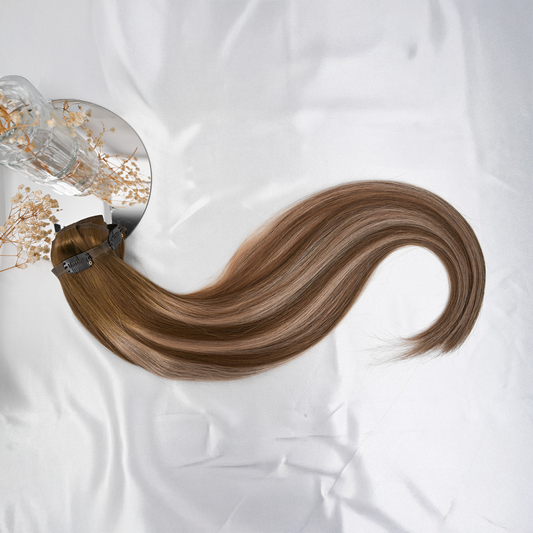 #CARAMEL FUDGE - INVISIBLE CLIP EXTENSIONS -  BALAYAGE MITTELBRAUN MIT HELLBLOND ASCH ALS HIGHLIGHTS ♡