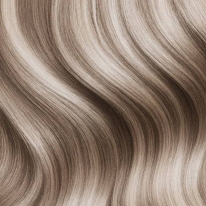 #FROSTY - INVISIBLE CLIP EXTENSIONS - GESTRÄHNTES MITTELBRAUN PEARL UND LICHTBLOND ASCH ♡