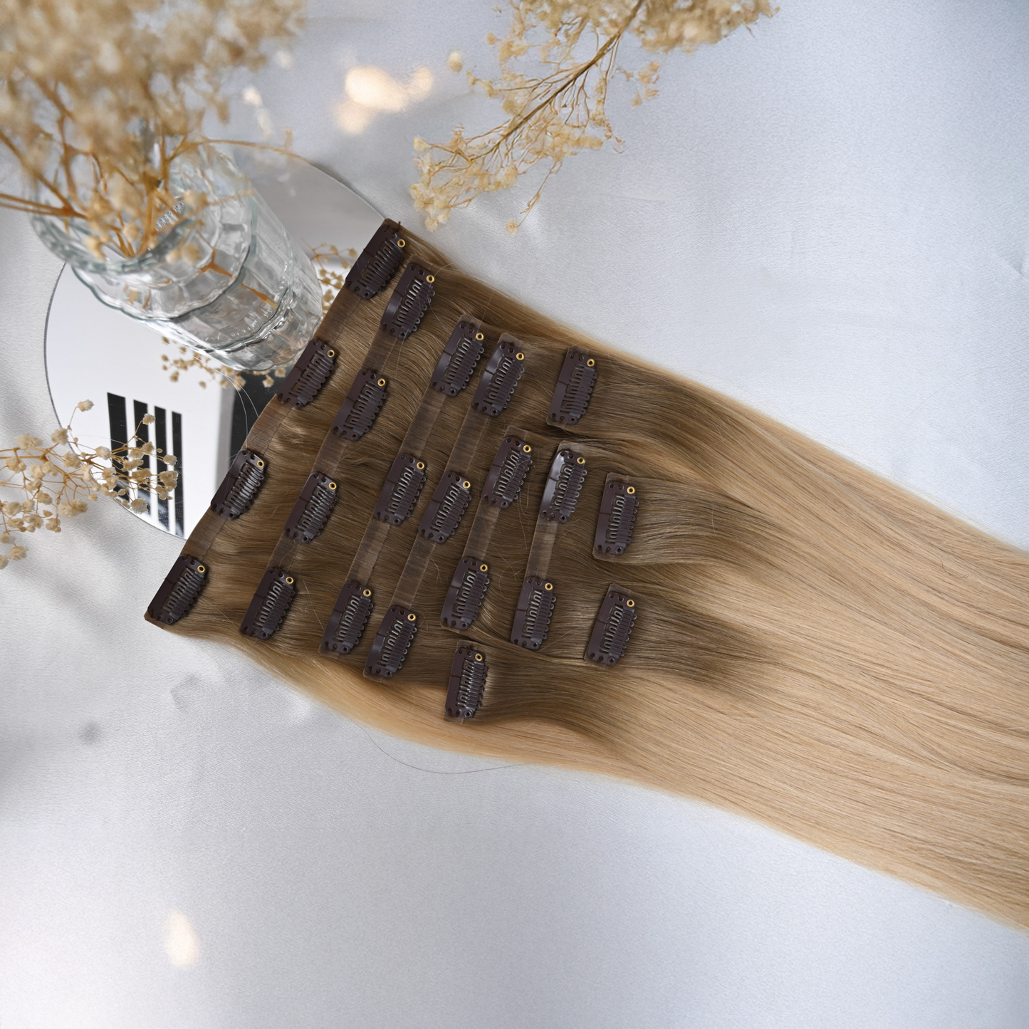 #DESERT - INVISIBLE CLIP EXTENSIONS - OMBRES HELLBRAUN UND HELLBLOND GOLD ♡
