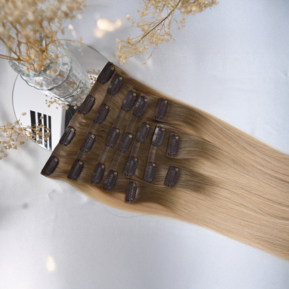 #DESERT - INVISIBLE CLIP EXTENSIONS - OMBRES HELLBRAUN UND HELLBLOND GOLD ♡