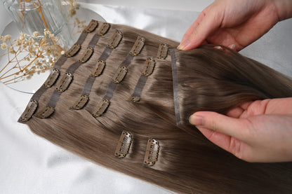 #CAPPUCCINO - INVISIBLE CLIP EXTENSIONS - DUNKELBLOND ASCH ♡