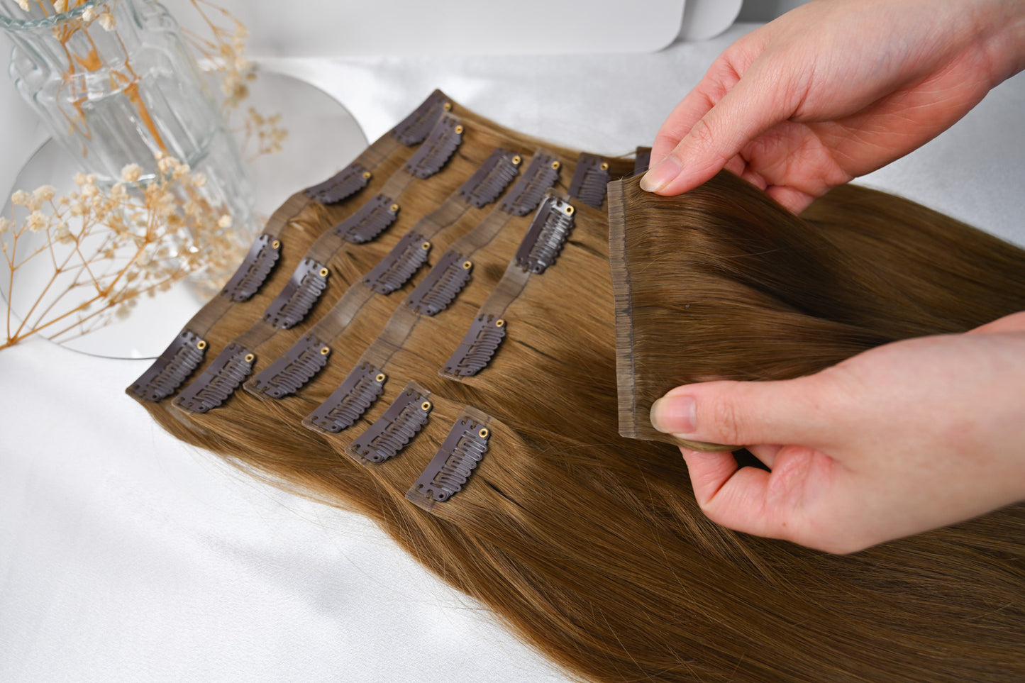 #GLOW - INVISIBLE CLIP EXTENSIONS - HELLBRAUN GOLD ♡