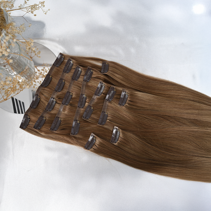 #GLOW - INVISIBLE CLIP EXTENSIONS - HELLBRAUN GOLD ♡