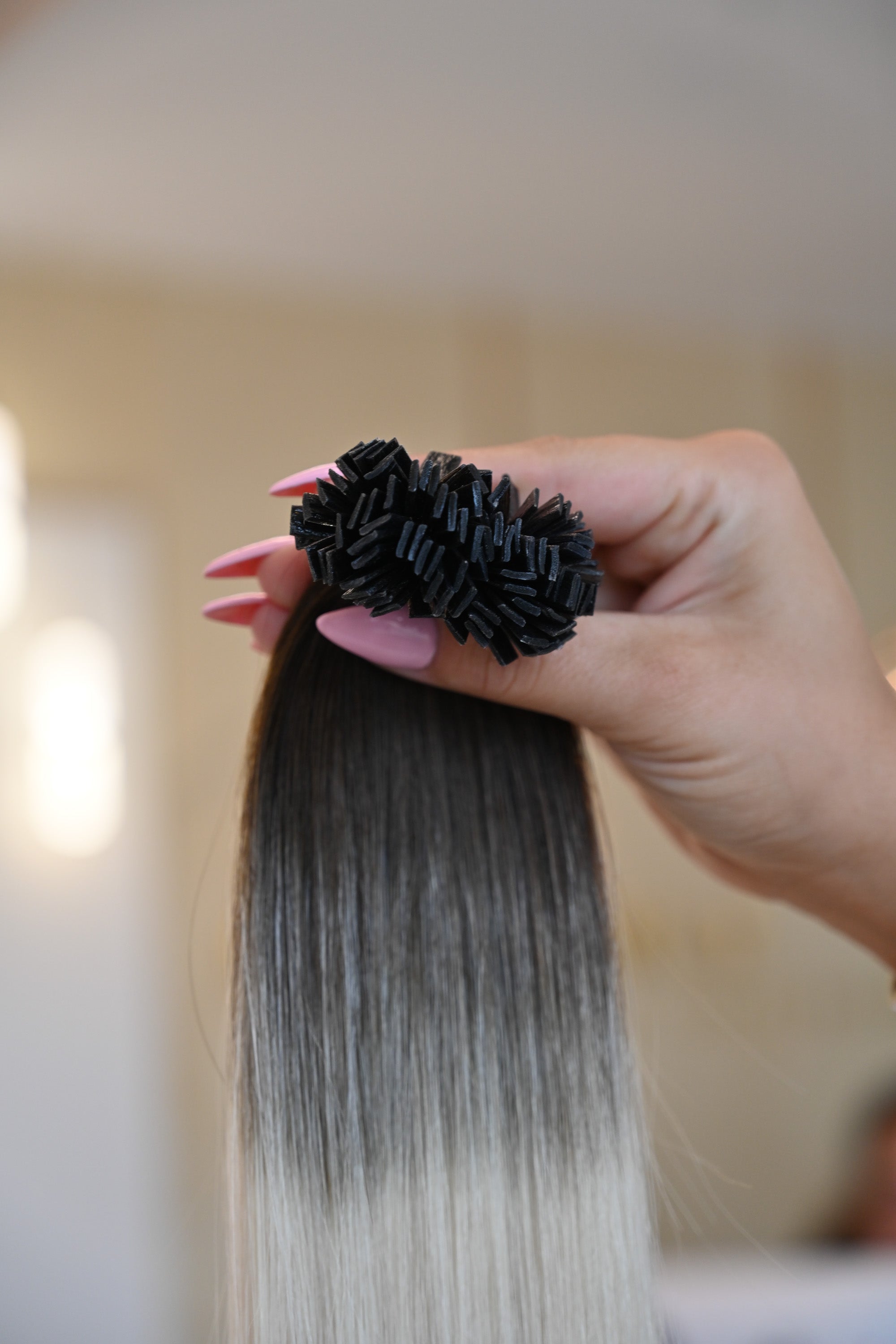 #3T PEARL WHITE US WELLIGE KERATIN BONDINGS SCHWARZE 65CM ♡
