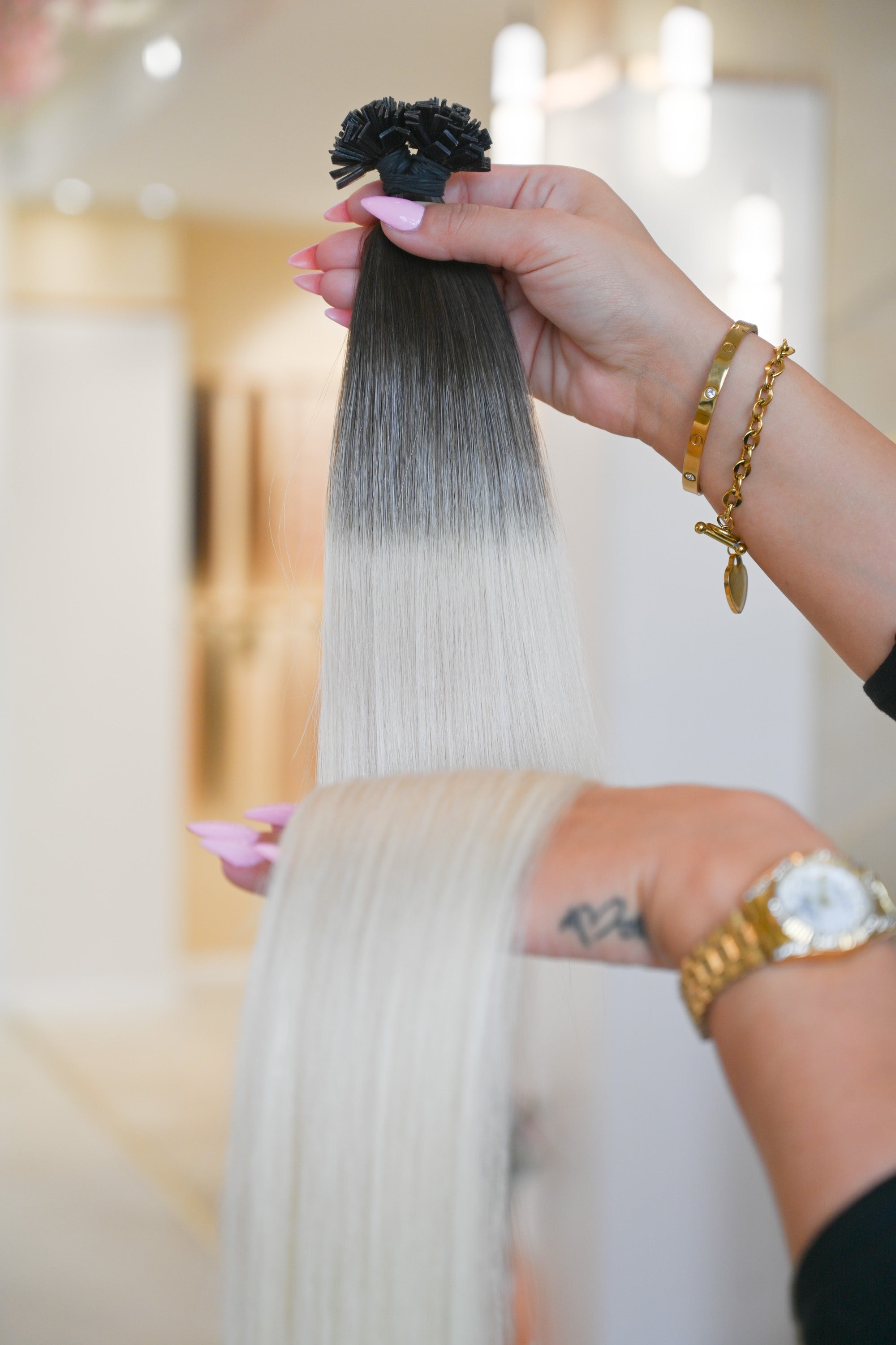 #3T PEARL WHITE US WELLIGE KERATIN BONDINGS SCHWARZE 65CM ♡