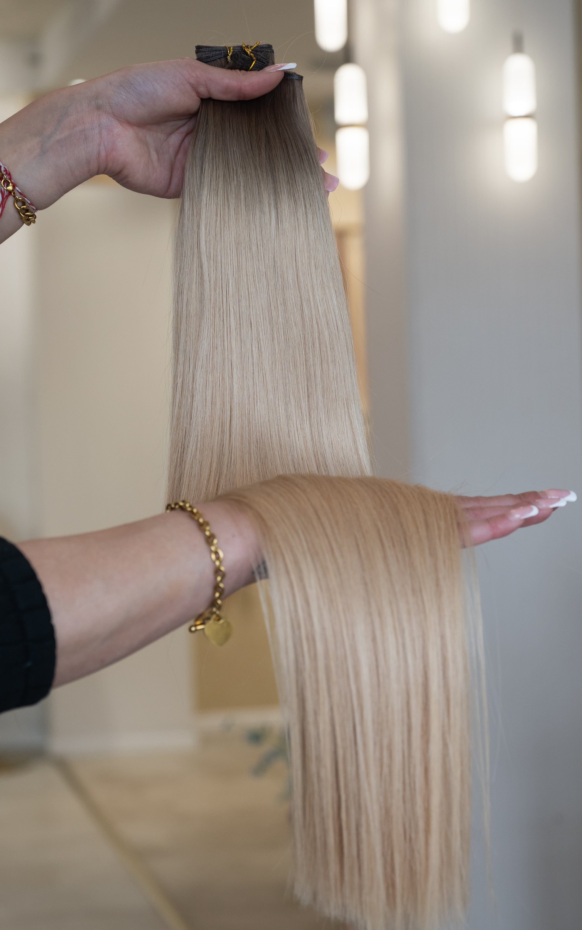 #BERGEN BLOND SANDBLOND OMRÉ US WELLIGE TRESSEN ECHTHAAR GENIUS WEFT EXTENSIONS 65CM♡