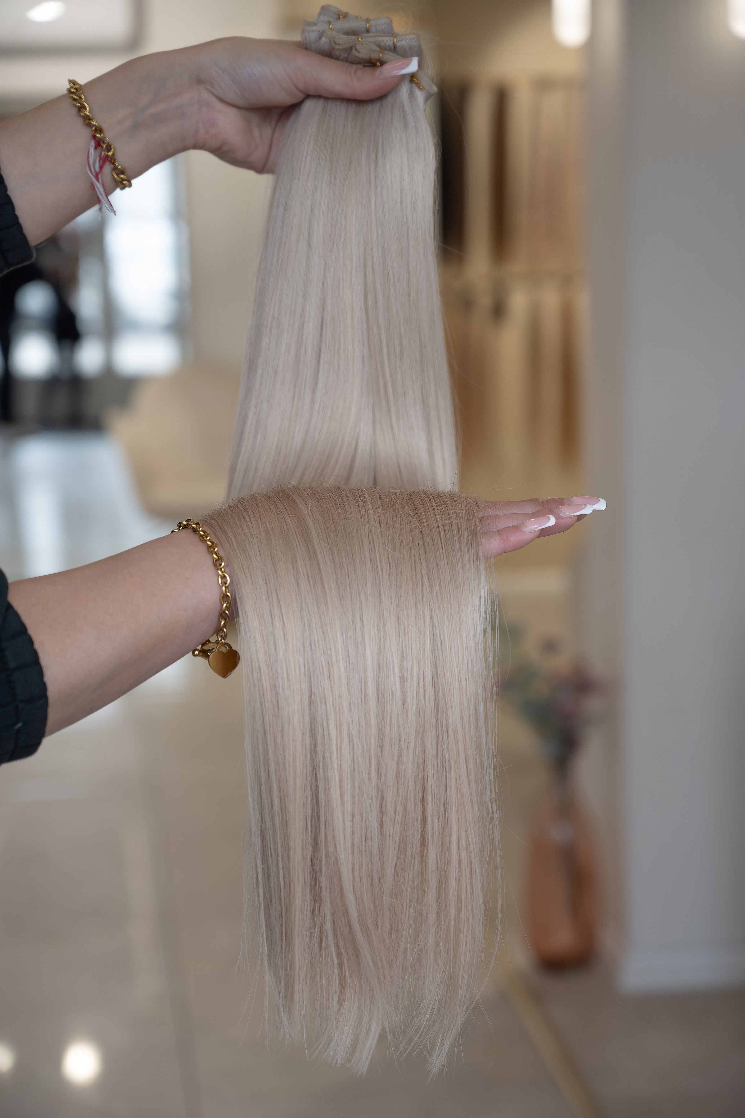 #SILVER ASCHBLONDE US WELLIGE TRESSEN ECHTHAAR GENIUS WEFT EXTENSIONS 65CM♡