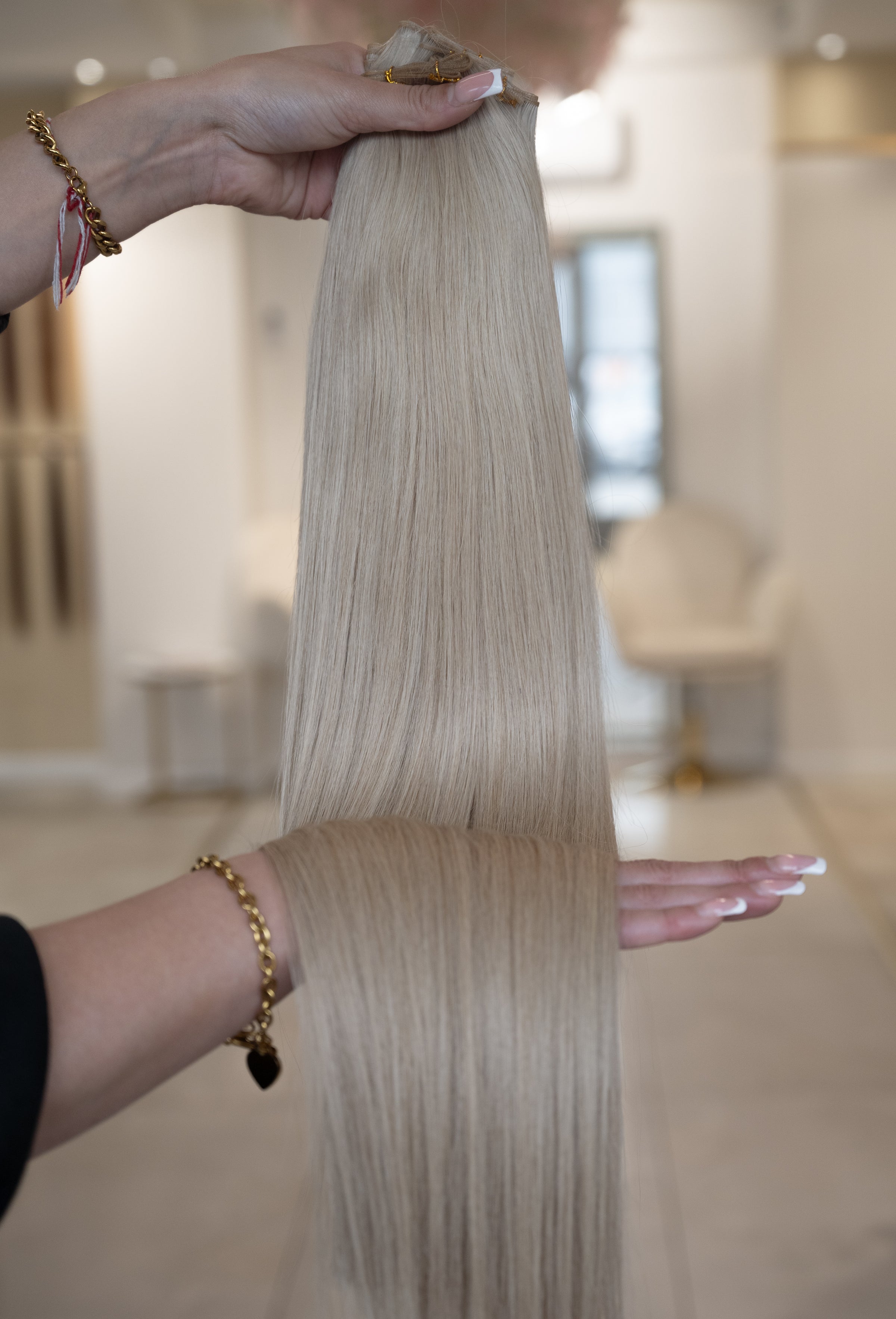 #NORVEGIAN KÜHLES BLOND US WELLIGE TRESSEN ECHTHAAR GENIUS WEFT EXTENSIONS 65CM♡