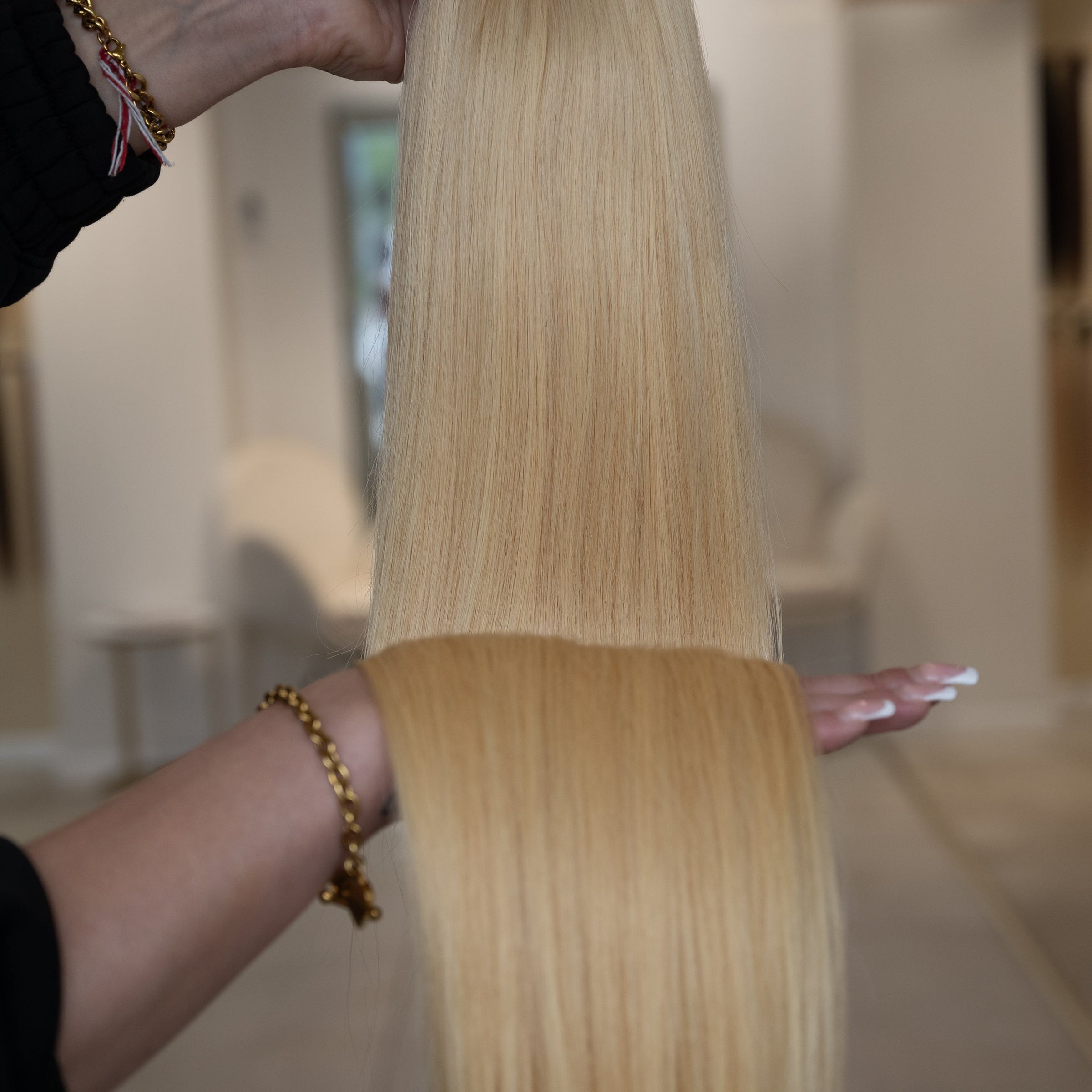 #27 GOLDBLOND US WELLIGE TRESSE ECHTHAAR GENIUS WEFT EXTENSIONS 65CM♡