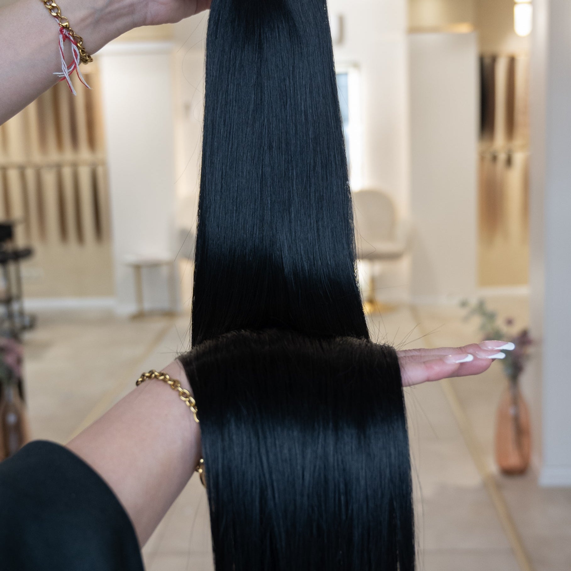 #1A - TIEFSCHWARZ US WELLIGE TRESSEN ECHTHAAR GENIUS WEFT EXTENSIONS 65CM♡