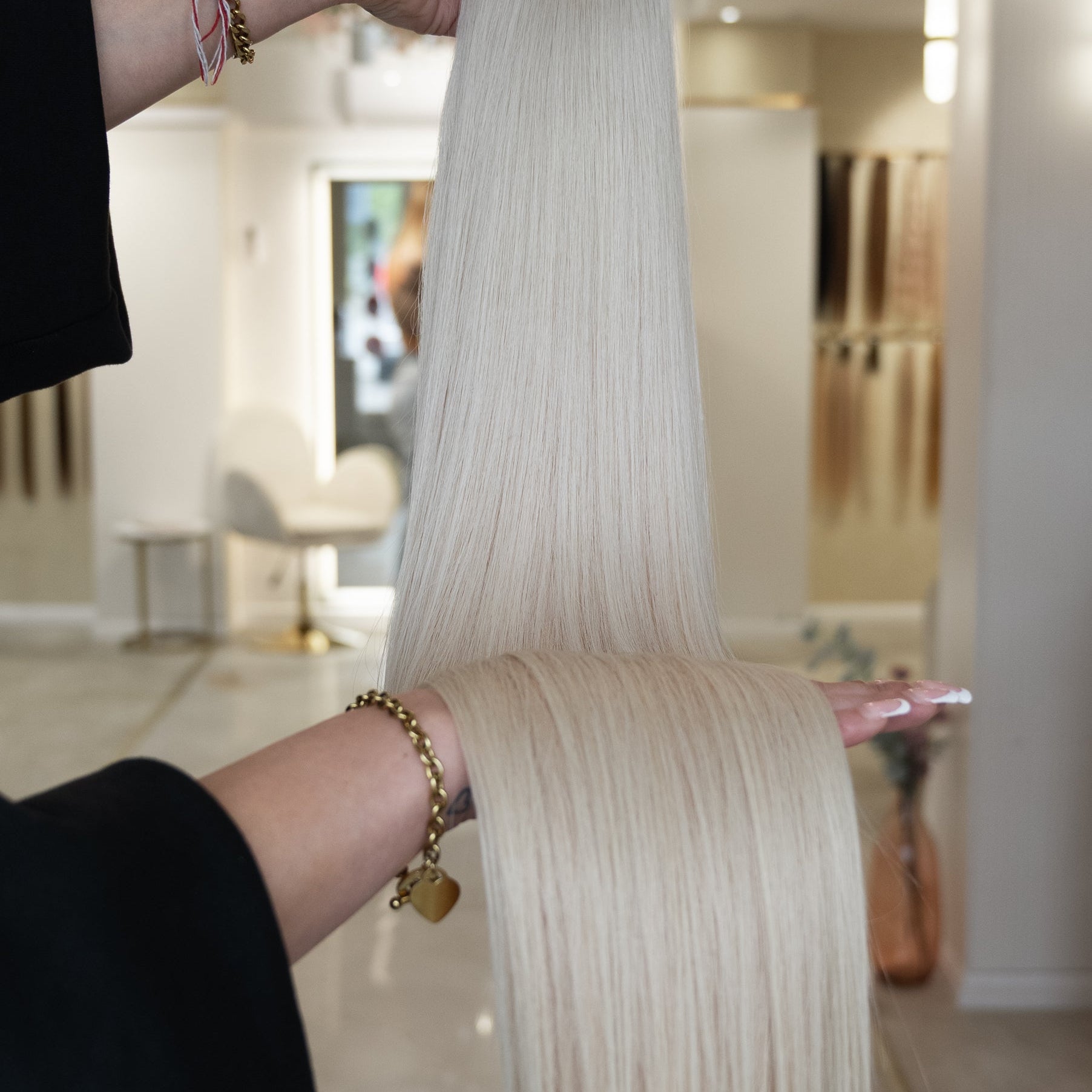 #PEARL WHITE WEIßBLOND US WELLIGE TRESSEN ECHTHAAR GENIUS WEFT EXTENSIONS 65CM♡