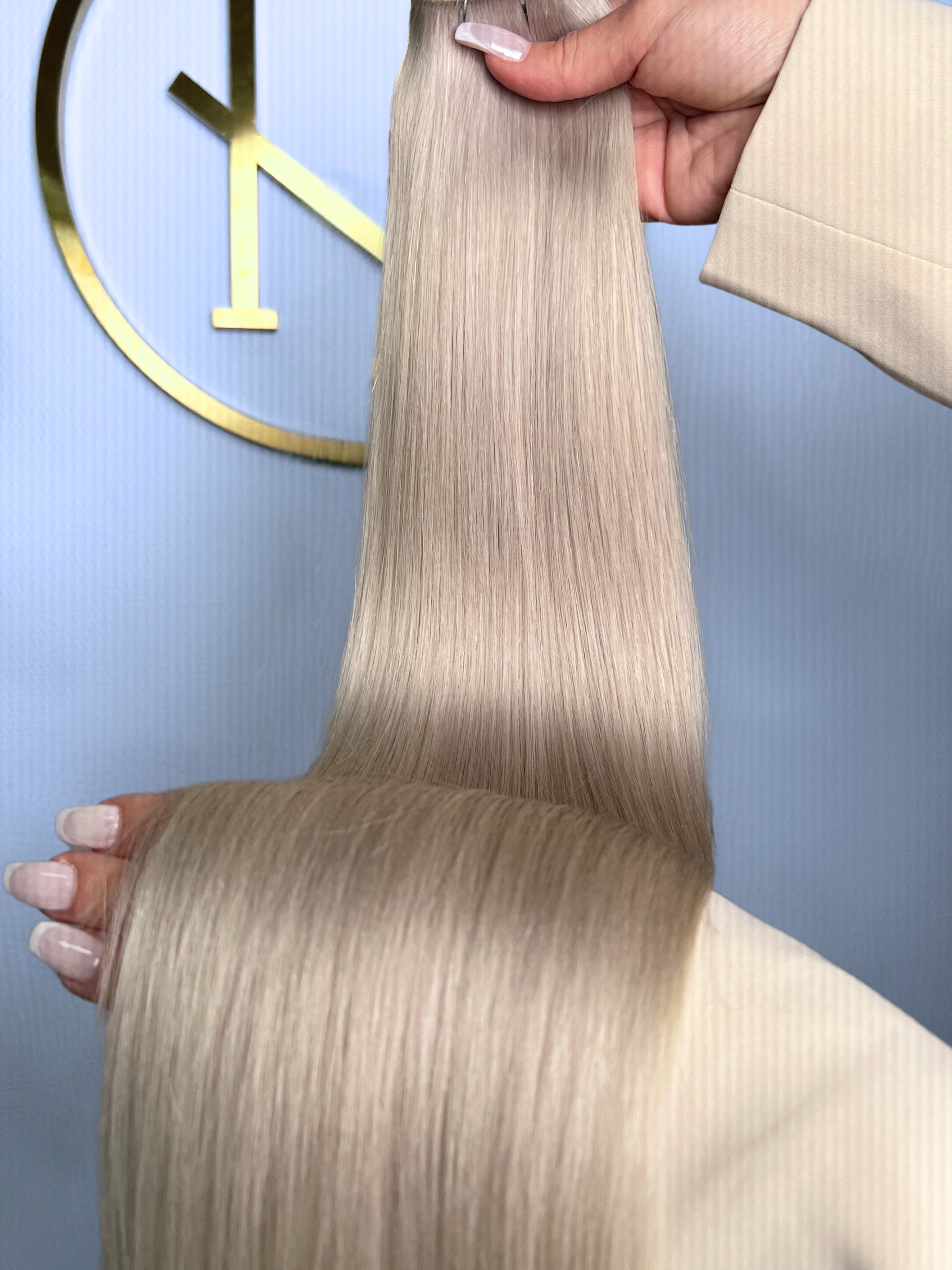 Taupe Mittelblond Asch | Echthaar Tressen – Invisible Butterfly Weft, glatt (RU) ♡