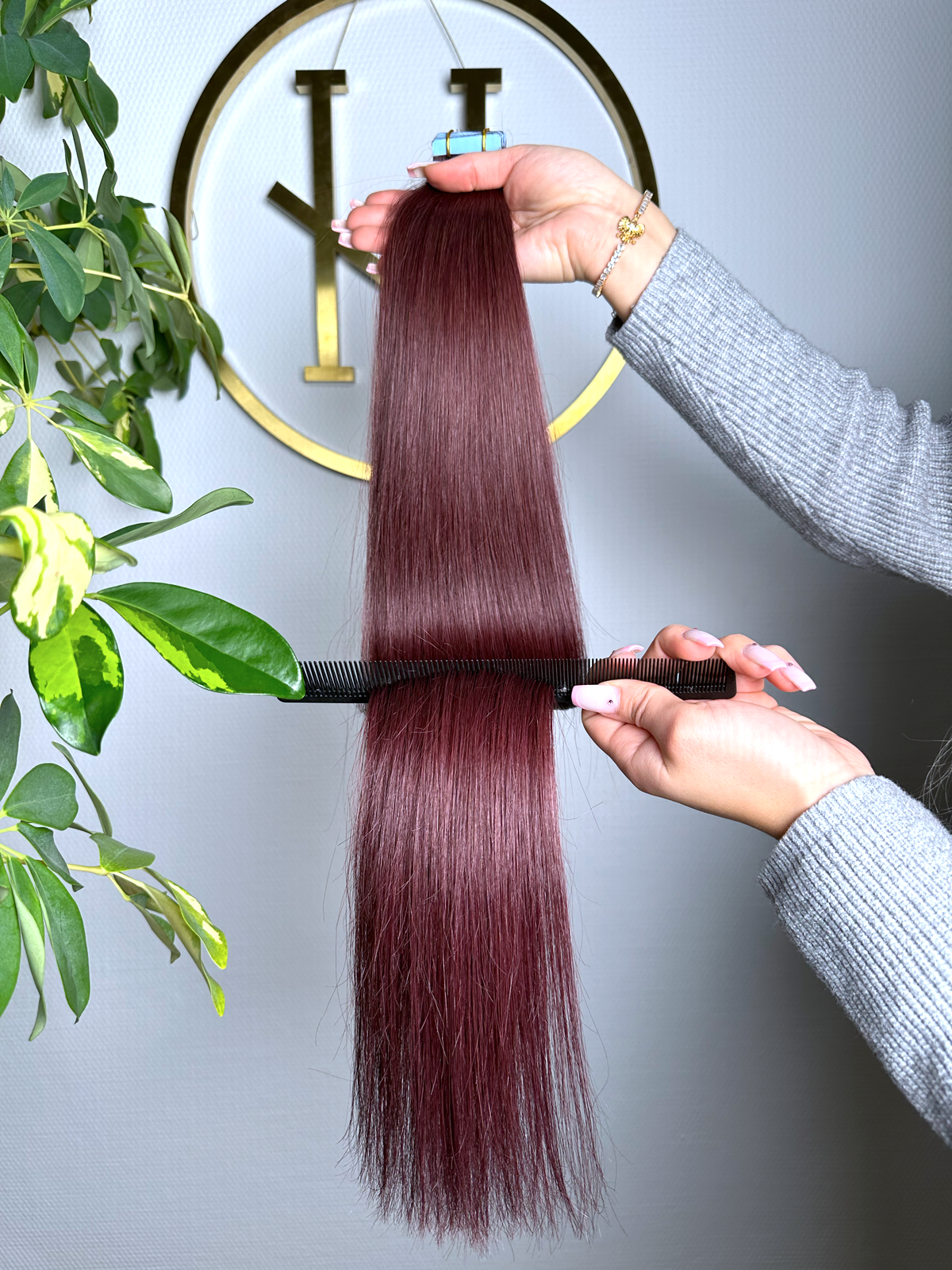 #99J DUNKLE KIRSCHE  US WELLIGE TAPE EXTENSIONS 55CM ♡