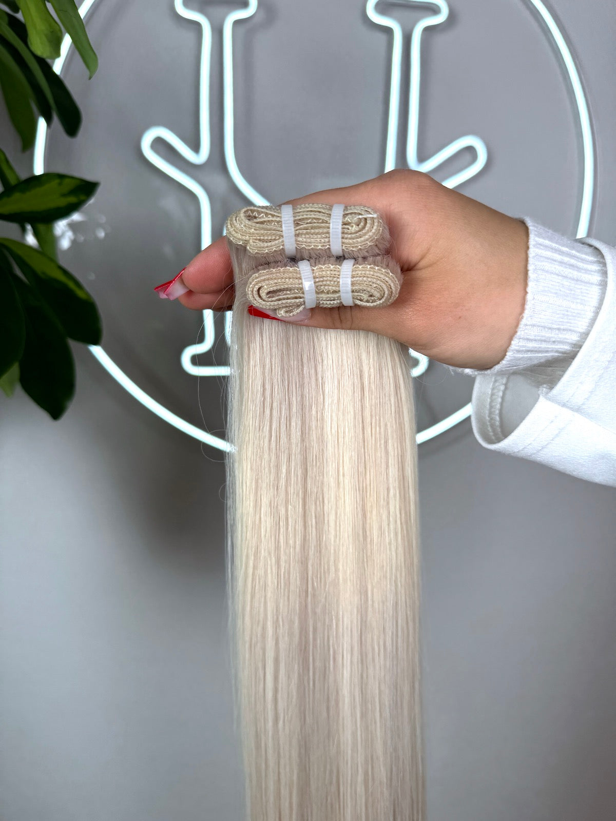#PEARL WHITE WEIßBLOND US WELLIGE TRESSEN CLASSIC ECHTHAAR  65CM ♡