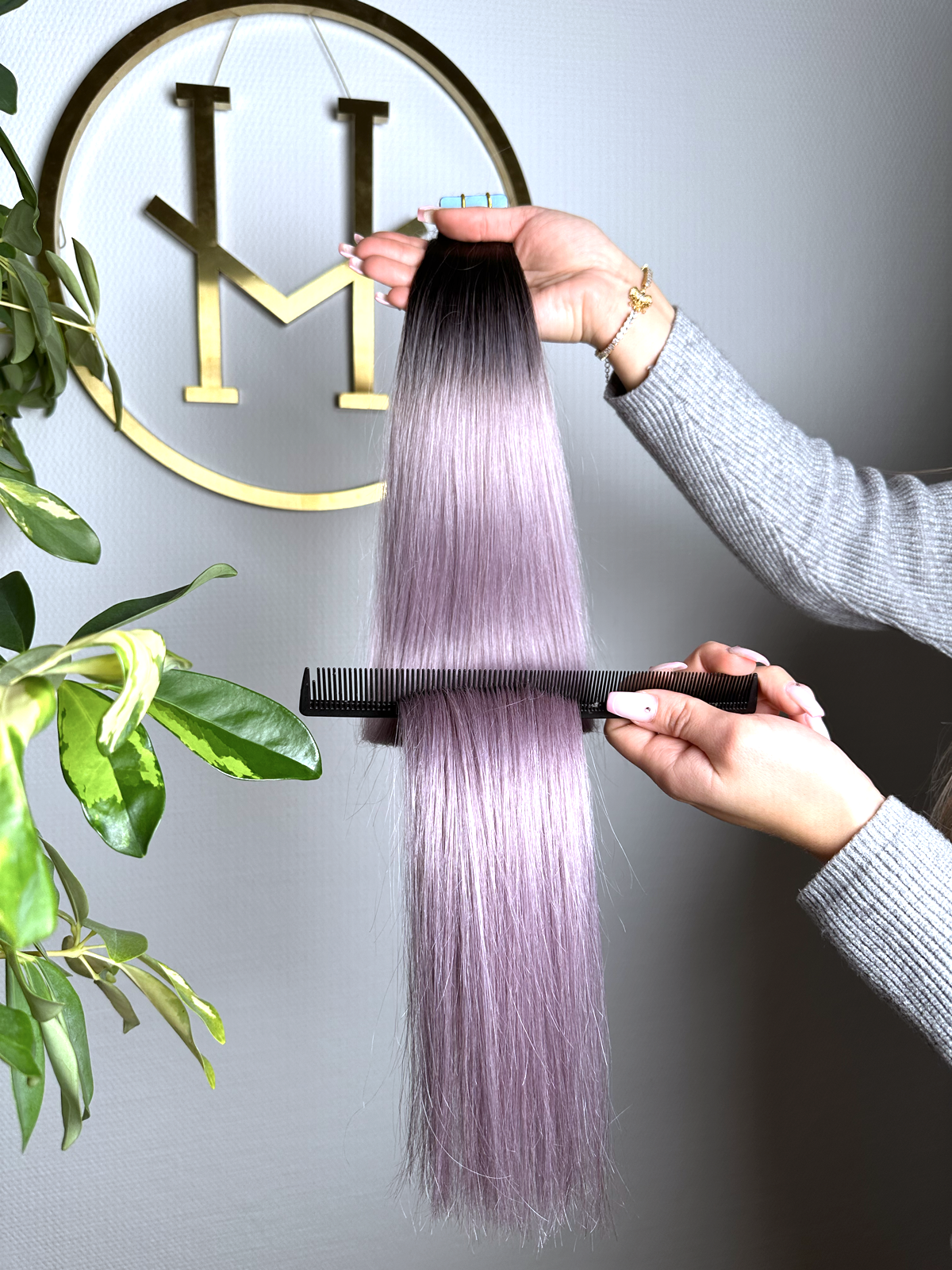 #NATURAL/GREY GRAU OMBRÉ  US WELLIGE TAPE EXTENSIONS 45CM♡