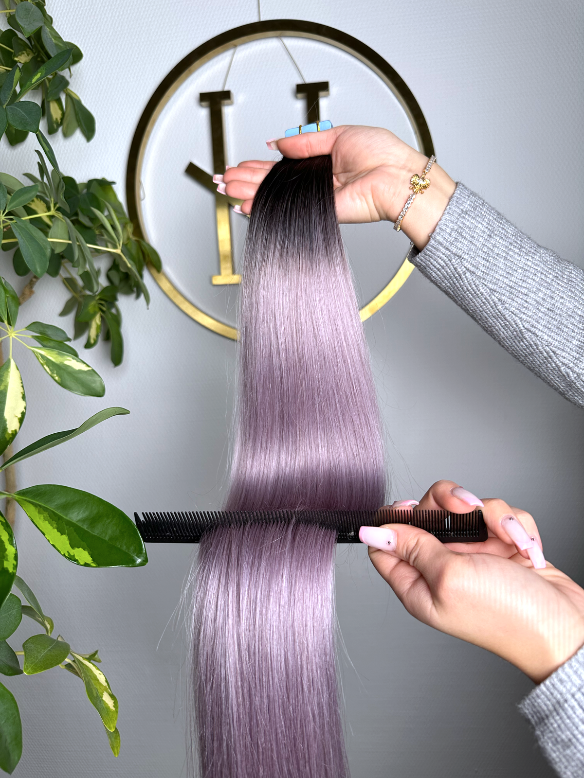 #NATURAL/GREY GRAU OMBRÉ TAPE EXTENSIONS 45CM ♡