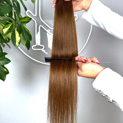 #6 HASELNUSSBRAUN US WELLIGE GENIUS TRESSEN ECHTHAAR EXTENSIONS 65CM ♡
