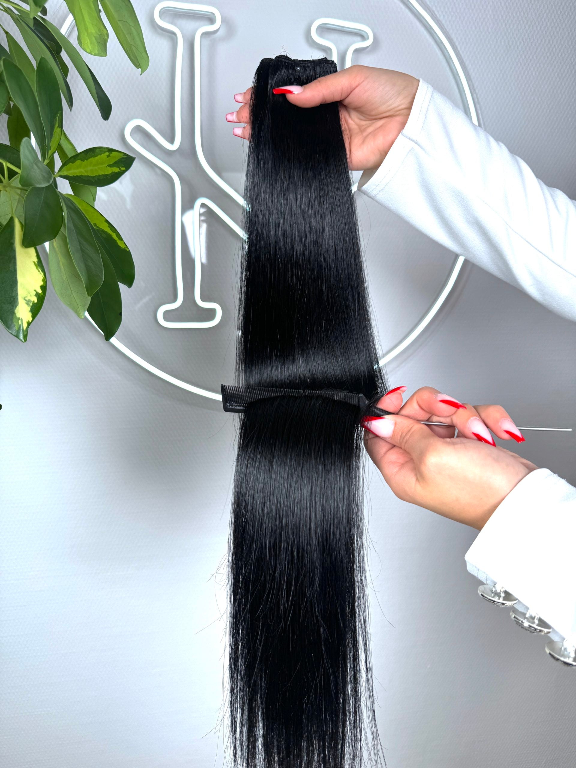 #1A SCHWARZE US WELLIGE TRESSEN CLASSIC ECHTHAAR  65CM ♡