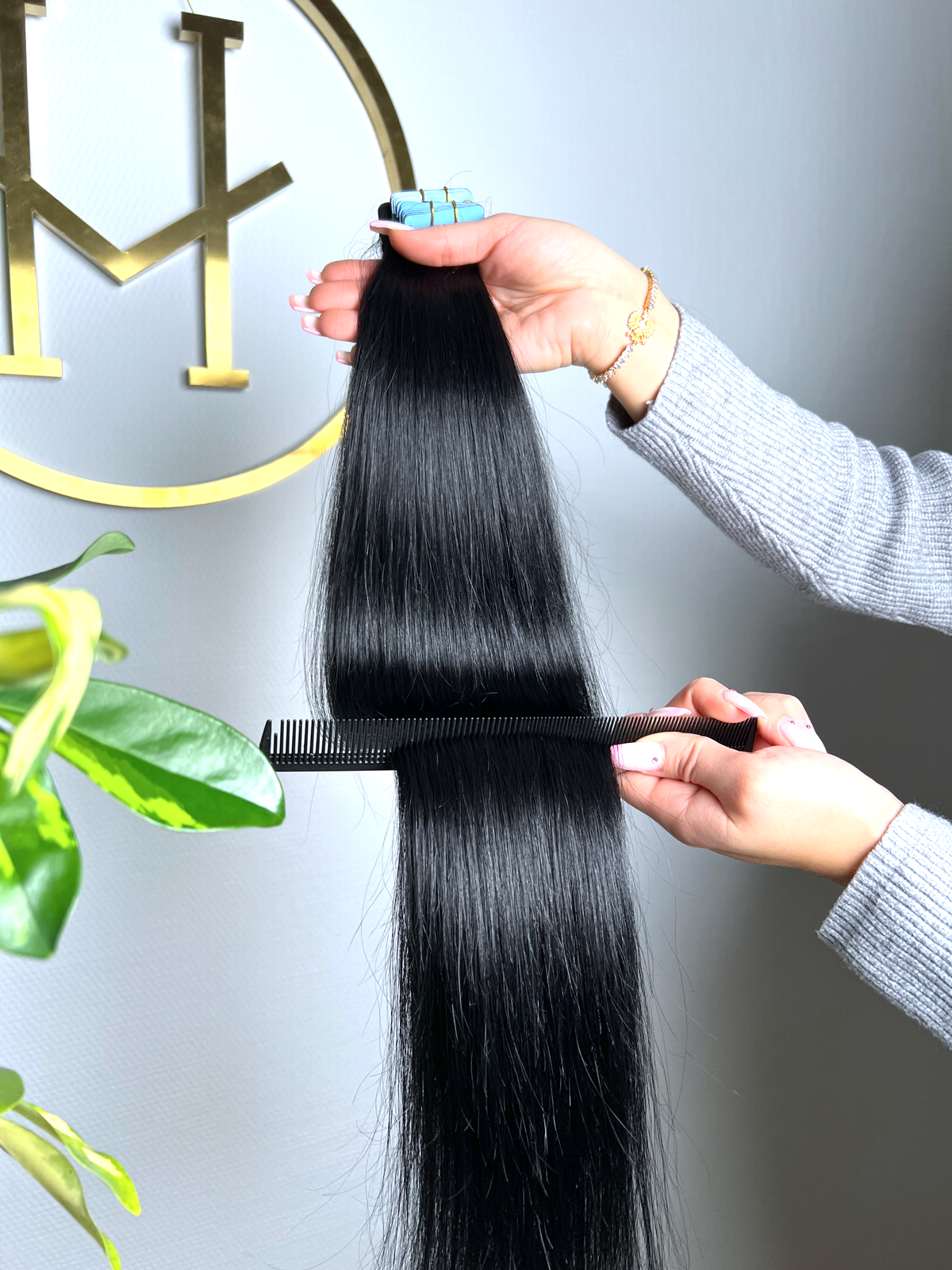 #1A SCHWARZE US WELLIGE TAPE EXTENSIONS 55CM ♡♡