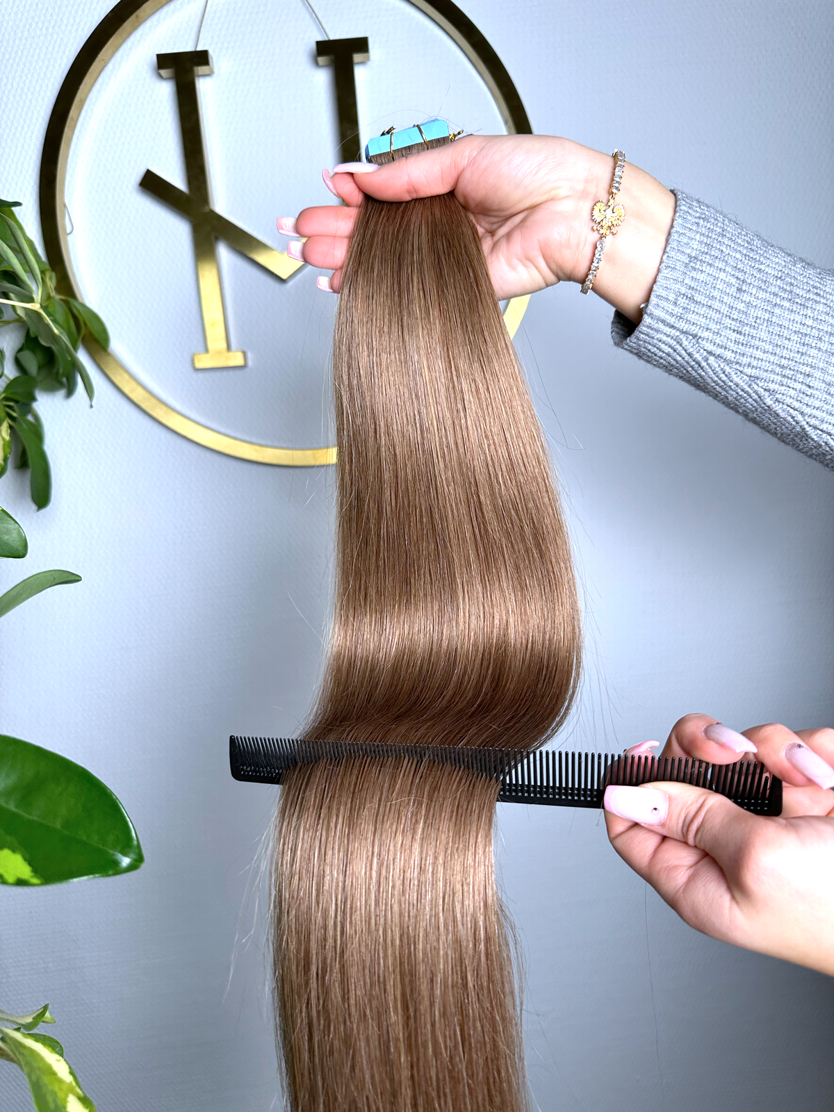 #5A KÜHLES HELLBRAUN  US WELLIGE TAPE EXTENSIONS 55CM ♡