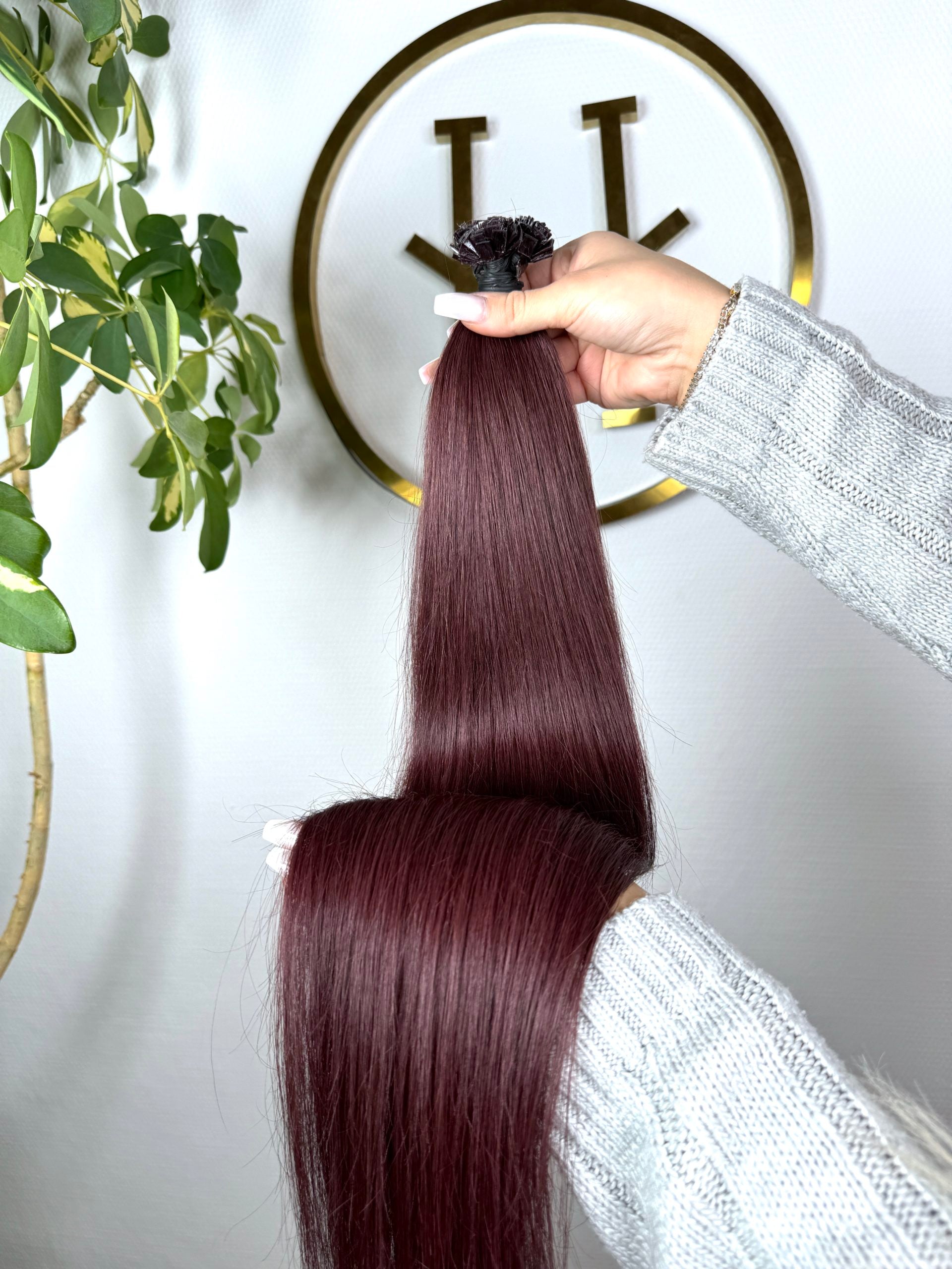 #99J DUNKEL KIRSCHE US WELLIGE KERATIN  BONDINGS  DUNKLE KIRSCHE 65CM ♡