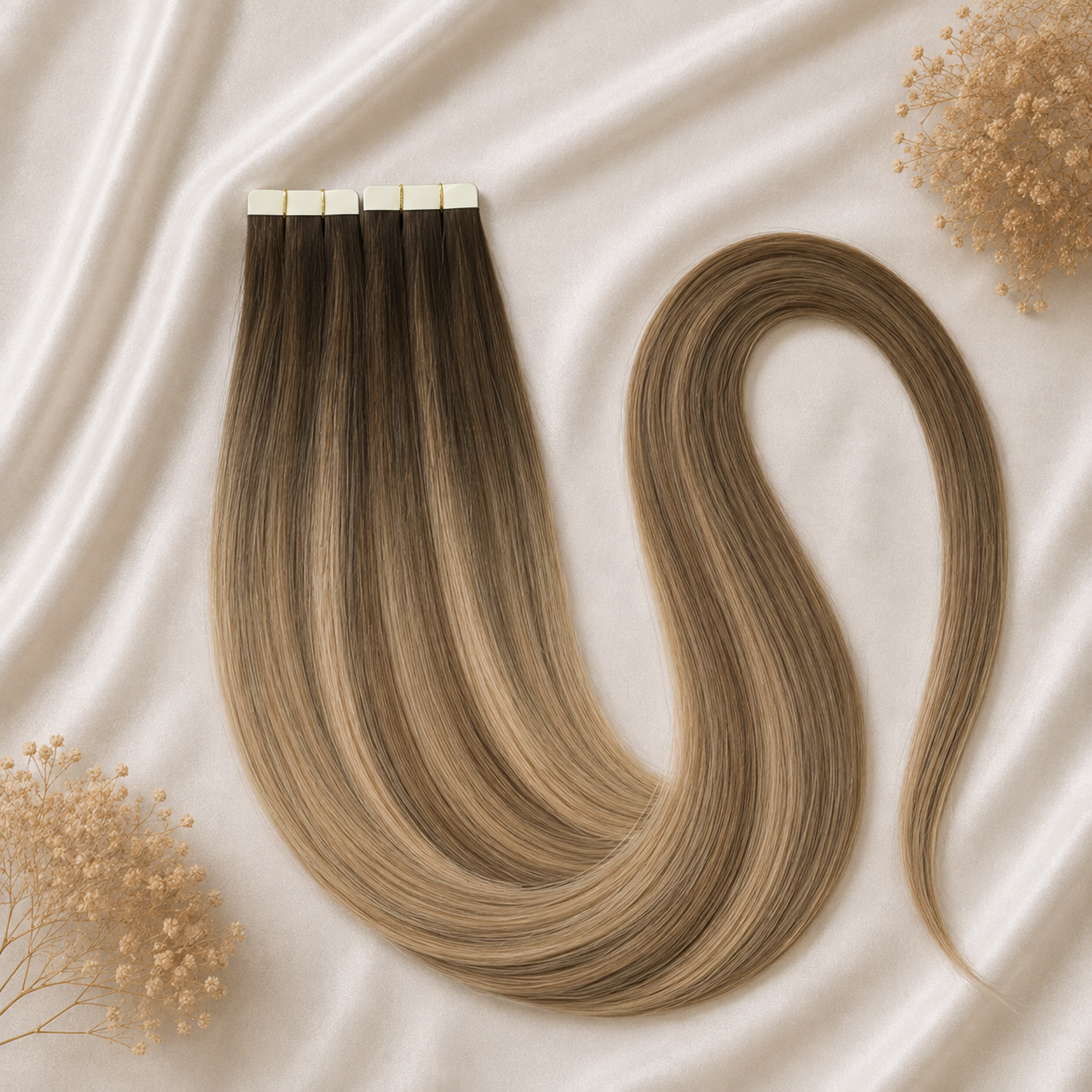#MochaMelt Balayage Braun | Echthaar Tape Extensions 55 cm | US Wellig ♡