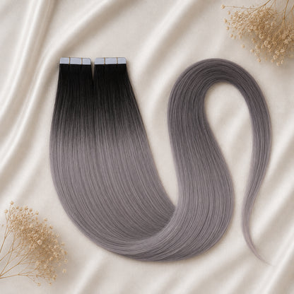 #Natural Grey | Echthaar Tape Extensions 65 cm | Grau Ombré | US Wellig ♡