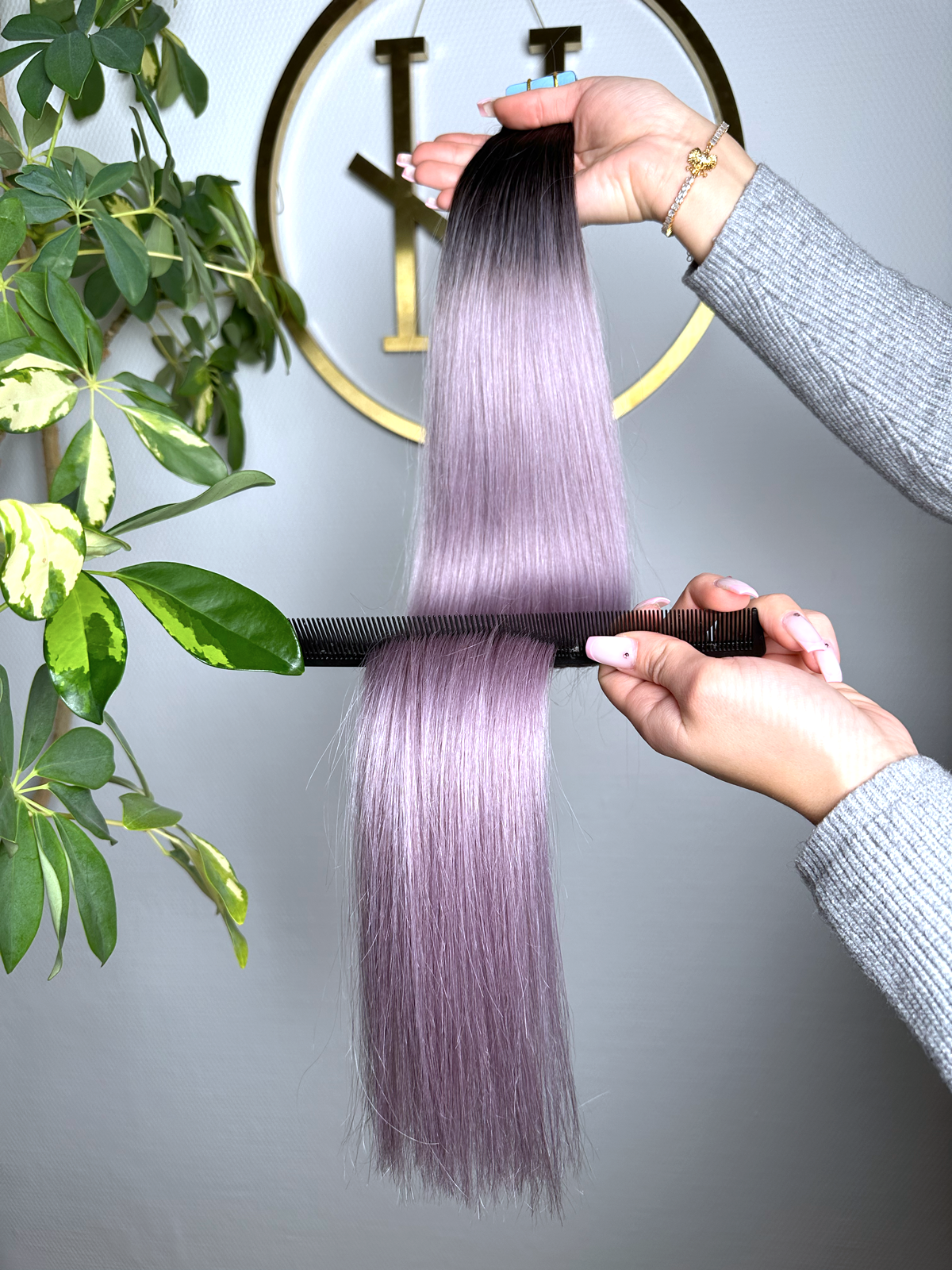 #NATURAL/GREY GRAU OMBRÉ TAPE EXTENSIONS 65CM ♡