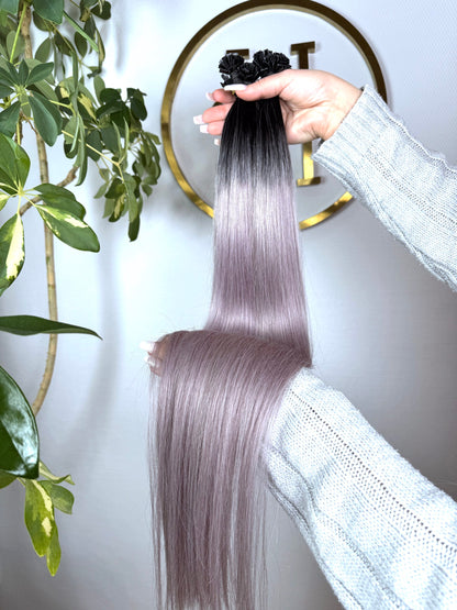 #NATURAL/GREY KERATIN BONDINGS GRAU OMBRÉ 65CM