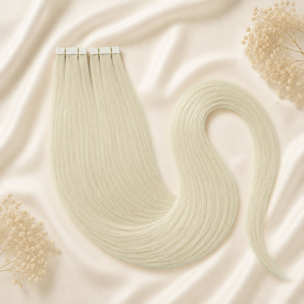 #Pearl White | Echthaar Tape Extensions 55 cm | US Wellig ♡