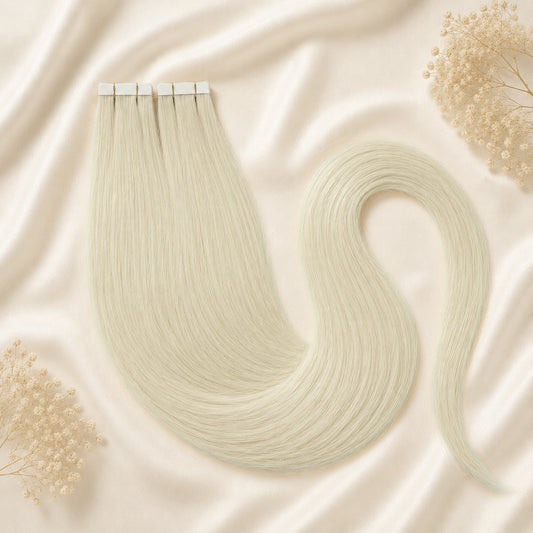 #Pearl White | Echthaar Tape Extensions 65 cm | US Wellig ♡