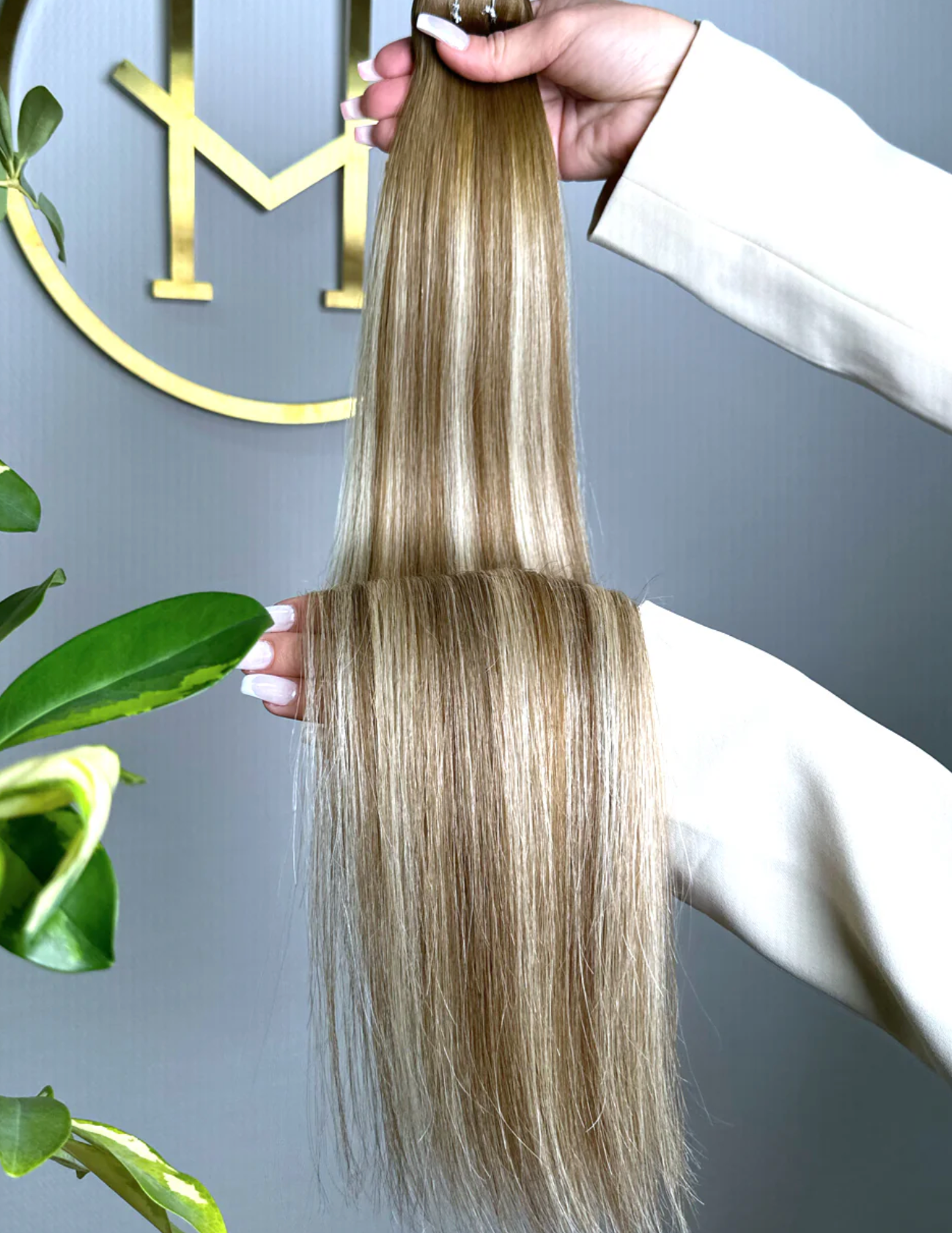 TRESSEN #SUN-KISSED BALAYAGE MITTELBRAUN UND GESTRÄHNTES LICHTBLOND GOLD RU GLATT CLASSIC WEFT ♡