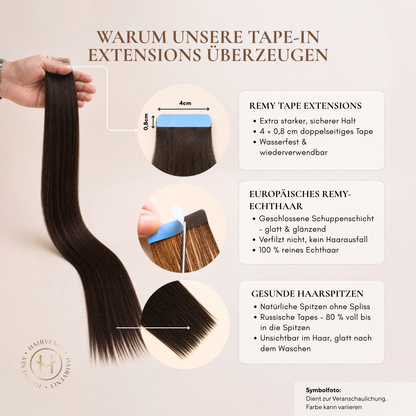 #LATTE BROWN - KÜHLES HELLBRAUN STANDARD RUSSISCHE TAPE EXTENSIONS GLATT ♡