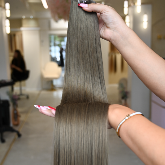 Smoky Taupe | Echthaar Tressen – Invisible Butterfly, glatt (RU)