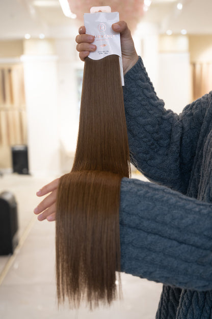 #4 SAMTBRAUN - ASCHBRAUNE US WELLIGE TRESSEN ECHTHAAR GENIUS WEFT EXTENSIONS♡