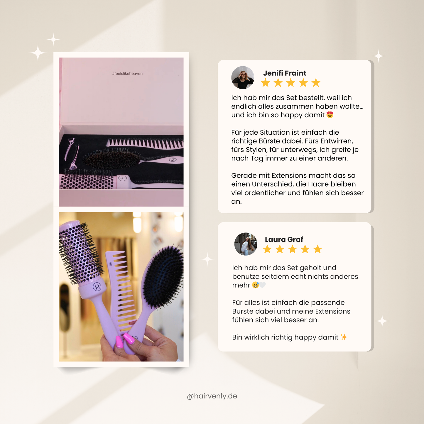 Bürsten Set für Extensions – entwirrend, Anti Frizz & schonend