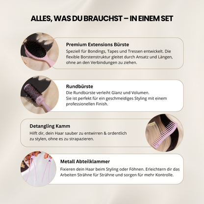 Bürsten Set für Extensions – entwirrend, Anti Frizz & schonend