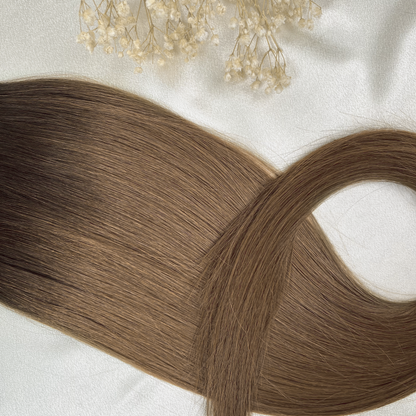 TRESSEN #BUTTERSCOTCH OMBRES DUNKELBRAUN UND HELLBRAUN GOLD RU GLATT CLASSIC WEFT ♡