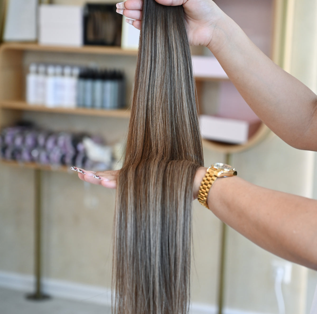 #Dubai | Dunkelbraun mit Karamell-Balayage | Echthaar Butterfly Tressen 65 cm | US Wellig ♡