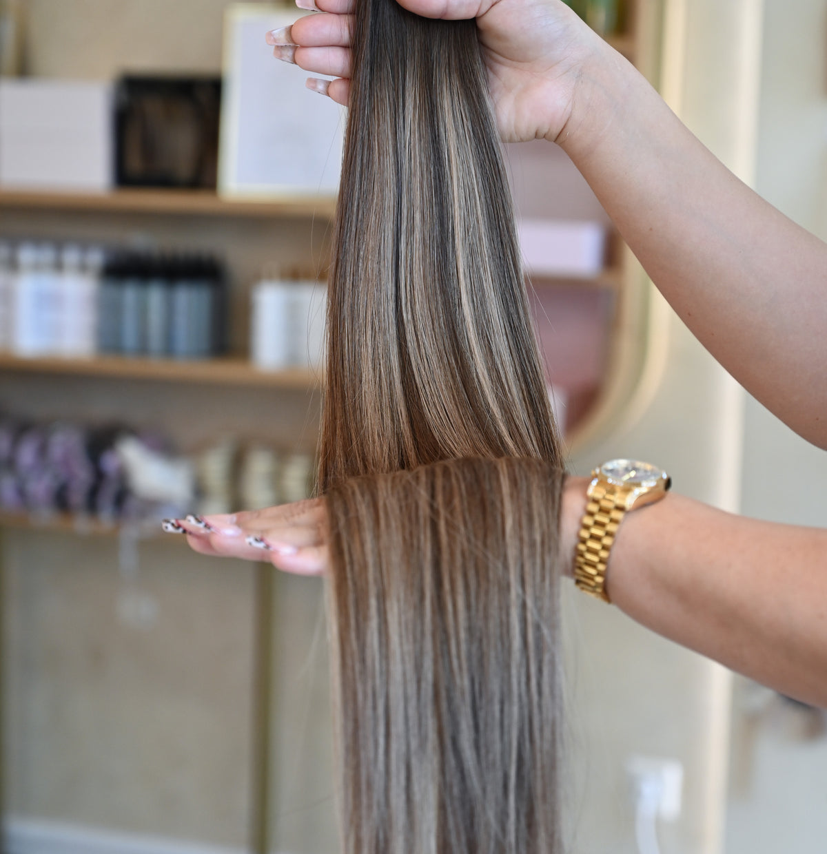 #Dubai | Dunkelbraun mit Karamell-Balayage | Echthaar Butterfly Tressen 65 cm | US Wellig ♡