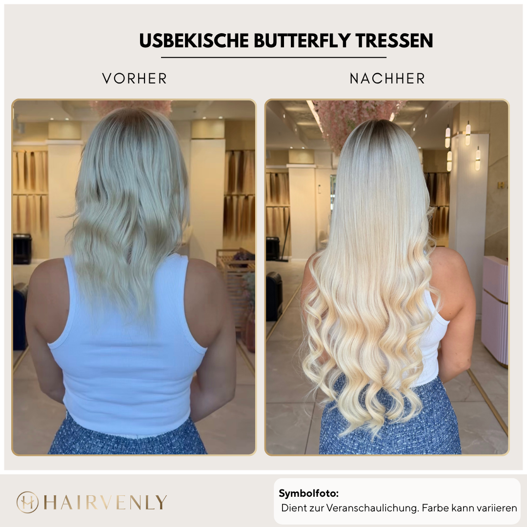 #2A Dunkelbraun | Echthaar Butterfly Tressen 65 cm | US Wellig ♡