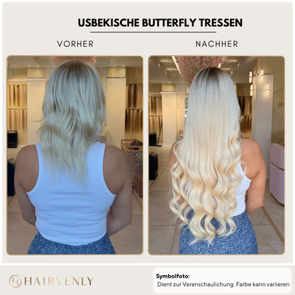 #2A Dunkelbraun | Echthaar Butterfly Tressen 65 cm | US Wellig ♡