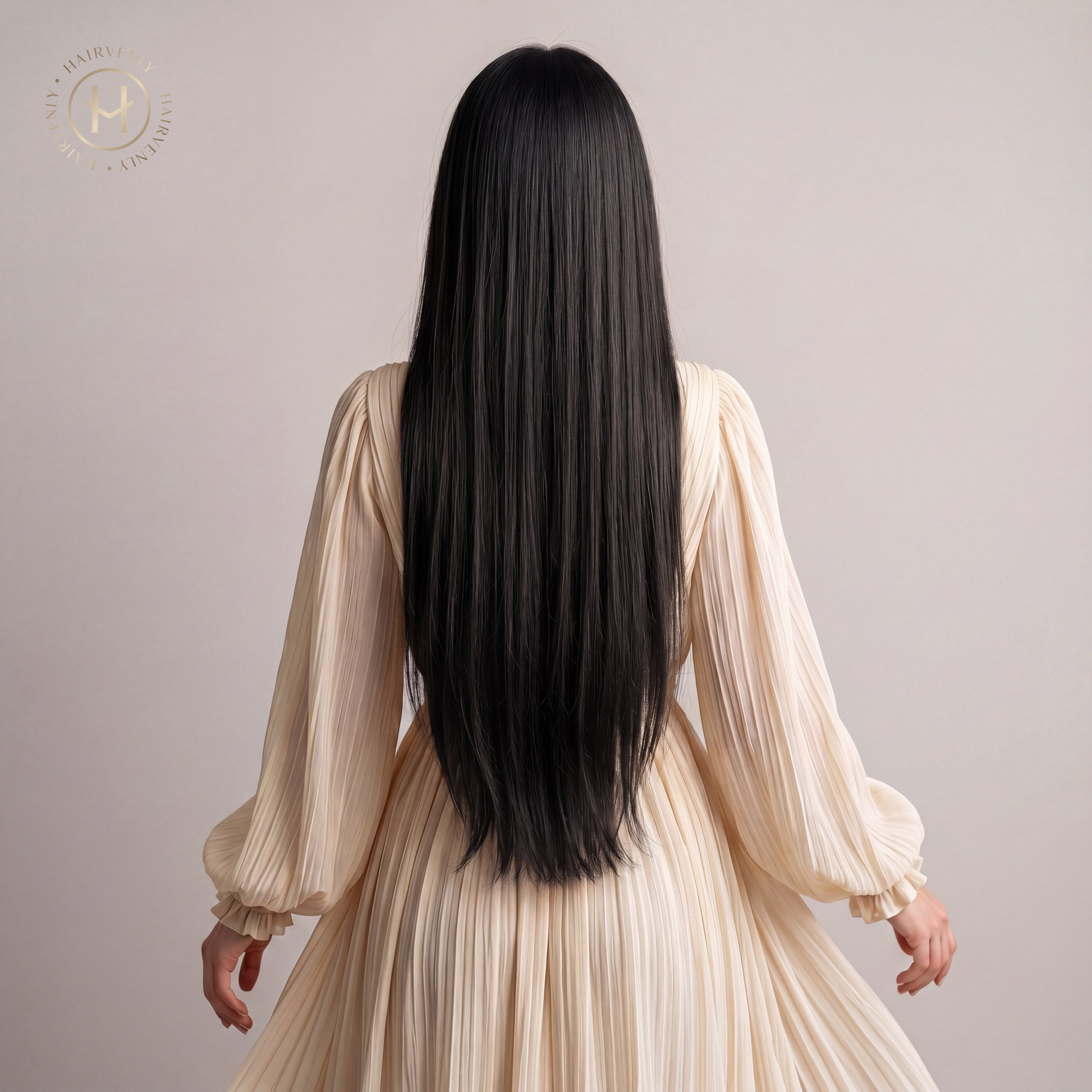 Ebony – Hairvenly Standard Tape Extensions am Modell