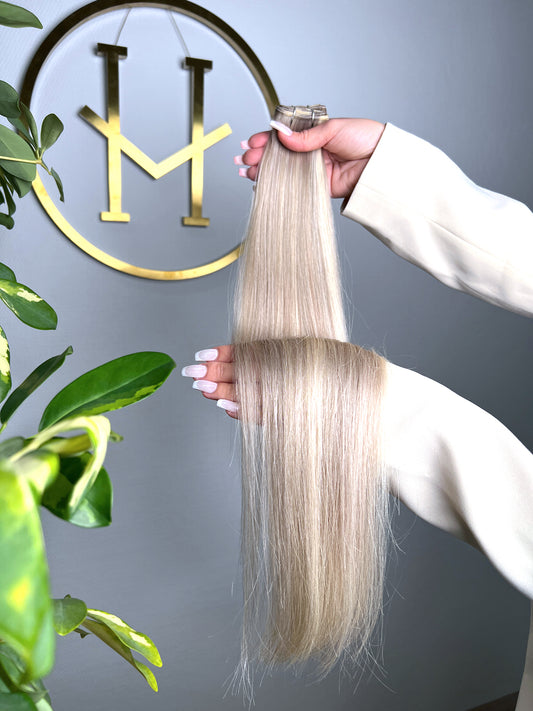 TRESSEN #FROSTY GESTRÄHNTES LICHTBLOND ASCH UND MITTELBLOND PEARL RU GLATT CLASSIC WEFT ♡